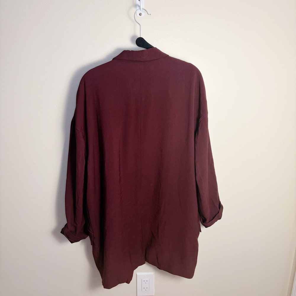 Mango Blazer Women Size M Burgundy Basics Oversized Open Front Longline Jacket - Picture 6 of 9